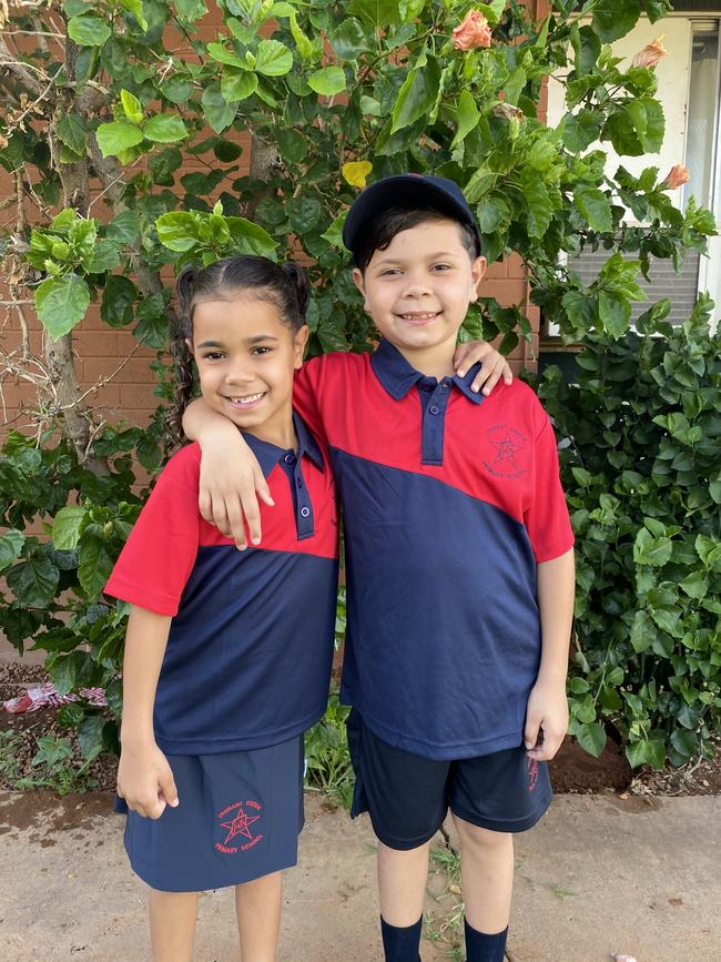 Talayah Gillett and Thomas Gillett on their first day of Year 2