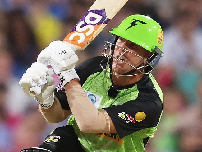 SYDNEY, AUSTRALIA - JANUARY 12:  David Warner of the Thunder bats during the BBL match between Sydney Sixers and Sydney Thunder at Sydney Cricket Ground, on January 12, 2024, in Sydney, Australia. (Photo by Matt King/Getty Images)