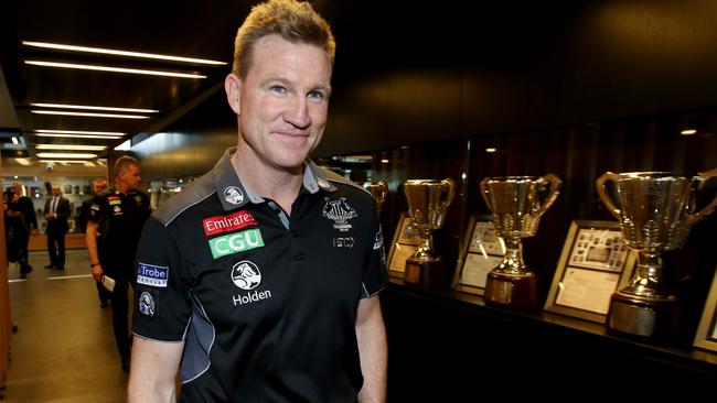 Nathan Buckley arrives at the press conference to announce his new coaching deal. Picture: Michael Klein