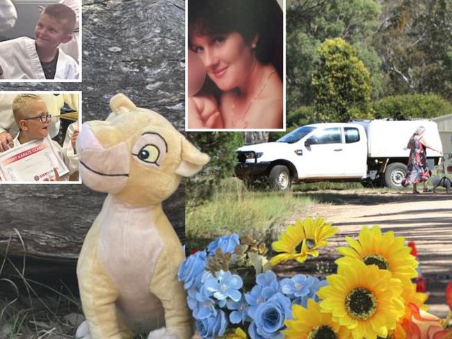 Grandmother Kathleen Heggs,has been charged with the alleged murder of young brothers Max Johnson, 7, top left, and his younger brother Sam, 6, bottom left . Pictures: News Corp/ Supplied