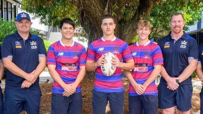 Cowboys officials at St Augustines College Cairns. Picture: Supplied