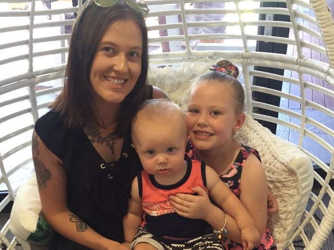 Julie Kennedy with children Piper-Rose, seven, and one-year-old Cash. Ms Kennedy was diagnosed with MS when she was 23. Picture: Supplied