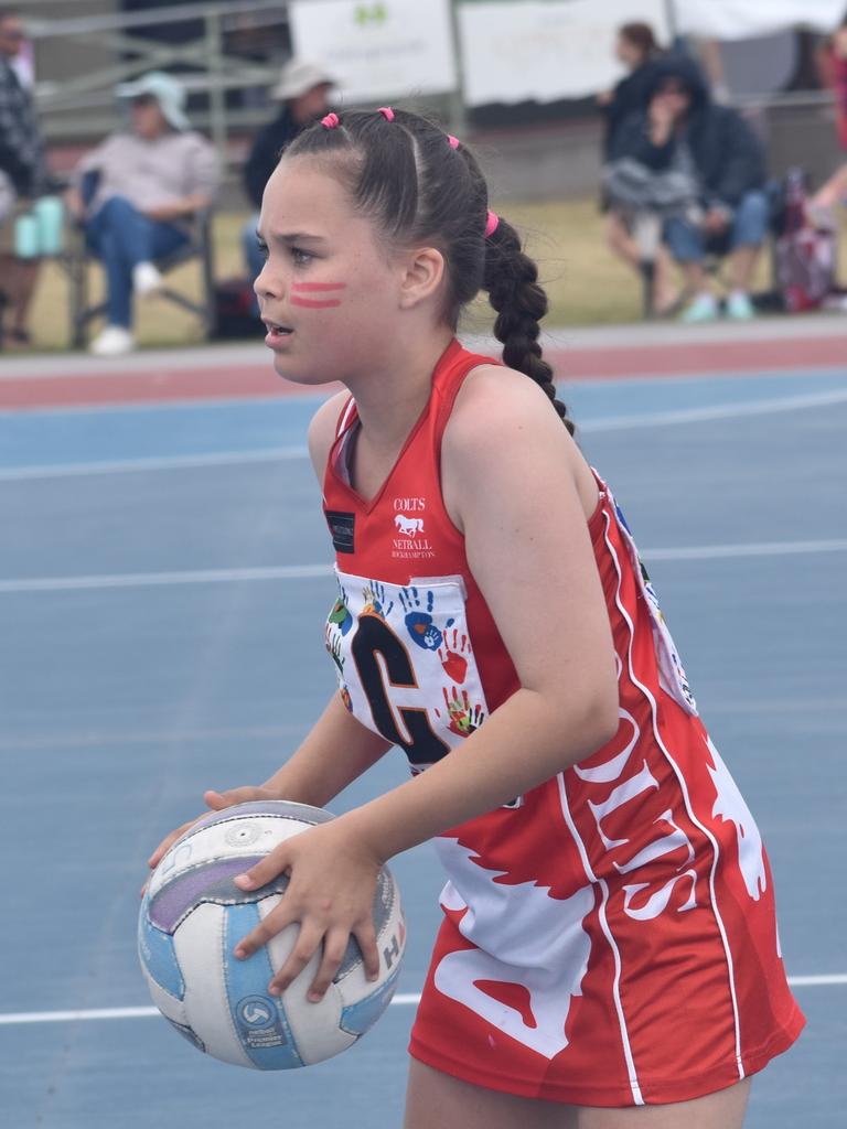 On court at the Cap Coast Junior Netball Carnival at the Barmaryee Multi Sports Precinct, Yeppoon, on August 11, 2024. Photo: Pam McKay