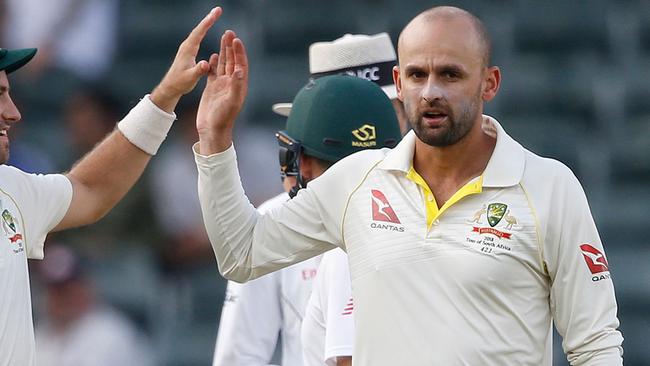 Nathan Lyon, pictured here against South Africa, took five wickets against Pakistan  A. Picture: AFP