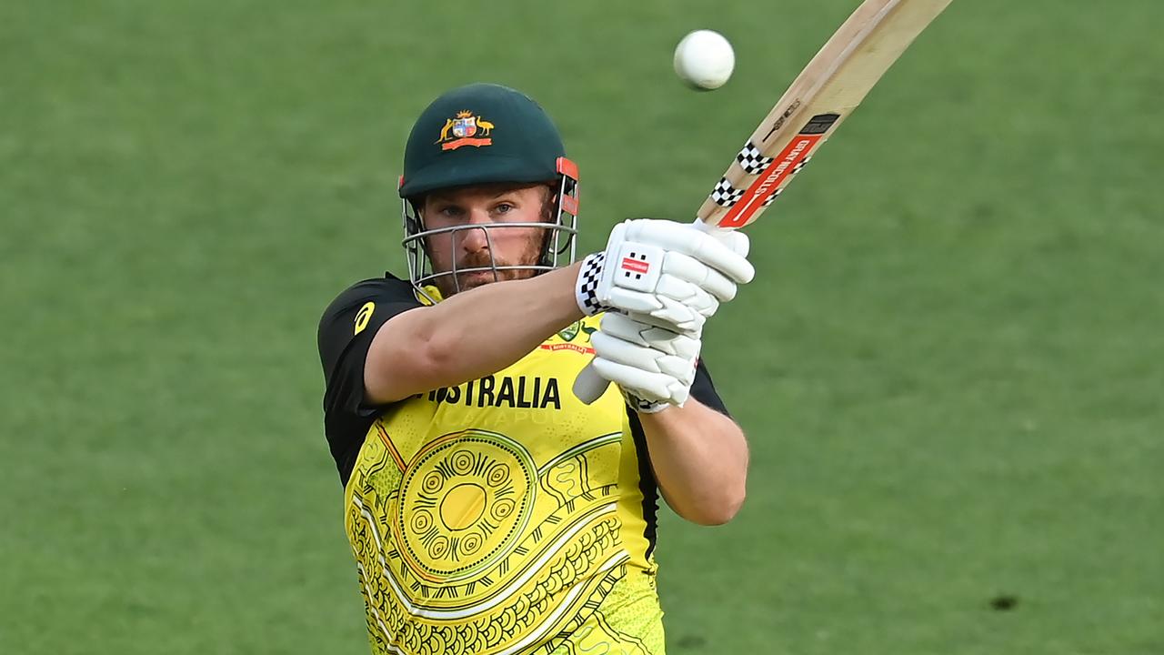 Aaron Finch was on song for Australia but it matttered little as the home side collapsed late. Picture: Albert Perez/ICC via Getty Images