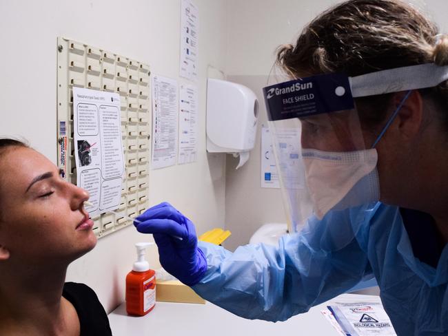 A woman being tested for COVID-19 at St Vincent's Hospital in Sydney Picture: Supplied