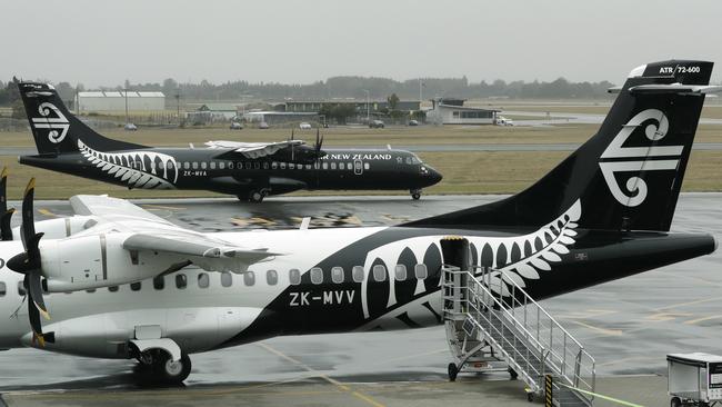 An Air New Zealand passenger plane taxis to it's runway at Christchurch Airport in New Zealand. Picture: AP Photo/Mark Baker.