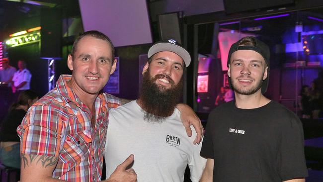 L-R Ben Richards, Geoffery Birt and Ryan Borsboom at Zodiac Nightclub. Photo Liam Fahey / Morning Bulletin