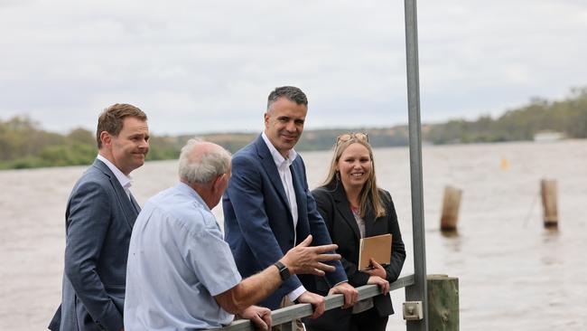 Premier Peter Malinauskas and Treasurer Stephen Mullighan during a visit to Mannum ahead of predicted floods. Picture: NCA NewsWire / David Mariuz