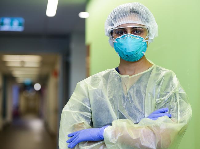 Registered nurse Amandeep Kaur in PPE gear during the pandemic. Picture: NCA Newswire/Gaye Gerard