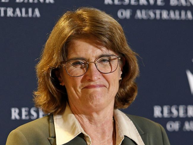 SYDNEY, AUSTRALIA - NewsWire Photos SEPTEMBER 24 , 2024:   Reserve Bank Governor Michele Bullock holding a press conference discussing the Reserve Bank Board's monetary policy decision. Rates will remain the same for now until inflation drops further. Picture: NewsWire / John Appleyard