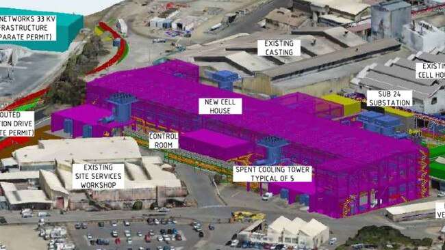 An isometric diagram showing the new cell house at Nyrstar's zinc works in Hobart.