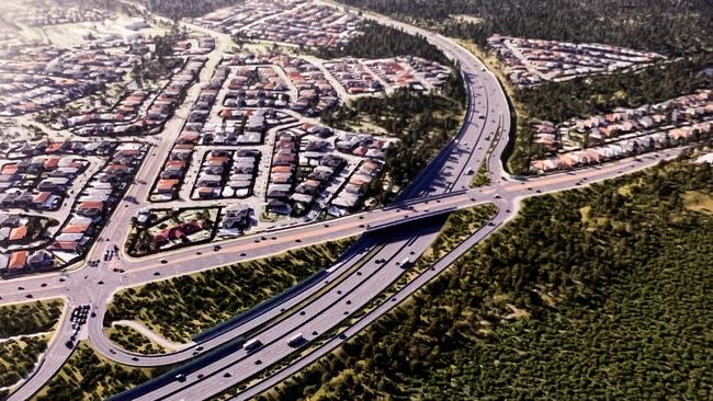 Artist's impression of the Coomera Connector interchange at Foxwell Road in Coomera.