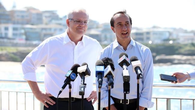 DAILY TELEGRAPH - 14/9/18Prime Minister Scott Morrison pictured with new Wenworth candidate for the Liberal Party, Dave Sharma at Bronte Beach today. Pic, Sam Ruttyn