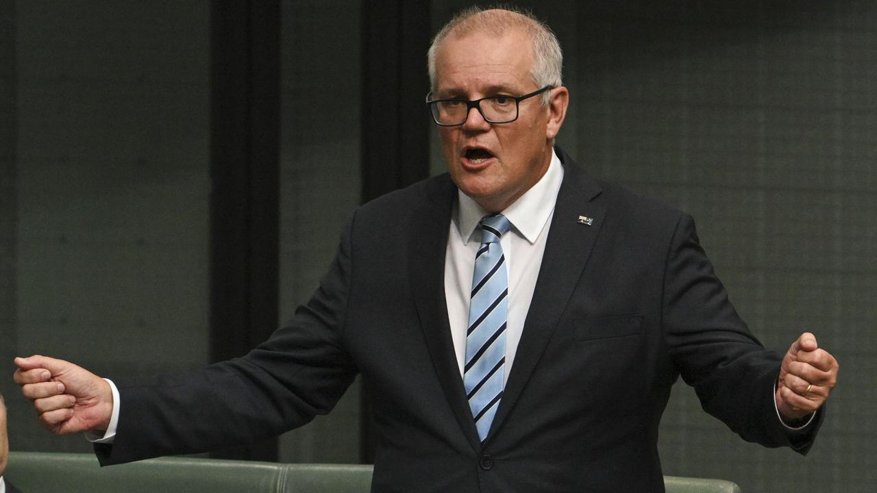 Mr Morrison read aloud scripture readings to polish off his speech. Picture: NCA NewsWire / Martin Ollman