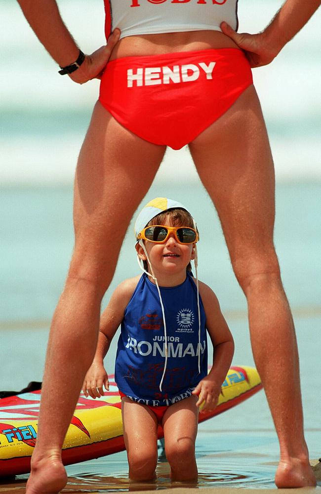 Hendy with his son TJ (Trevor Jack) in 1997. Picture: News Corp