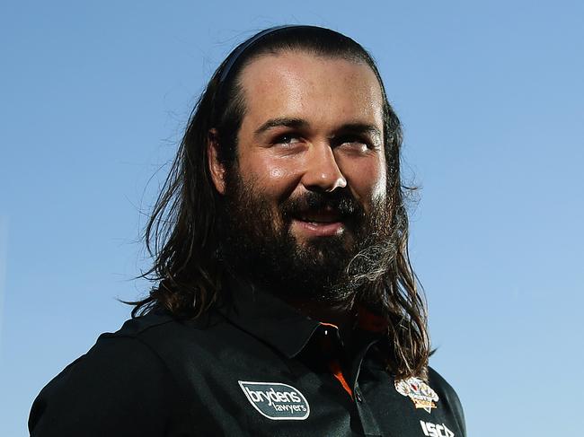 Aaron Woods poses for a portrait after he was announced as Wests Tigers captain at Concord Oval, Sydney. Pic Brett Costello