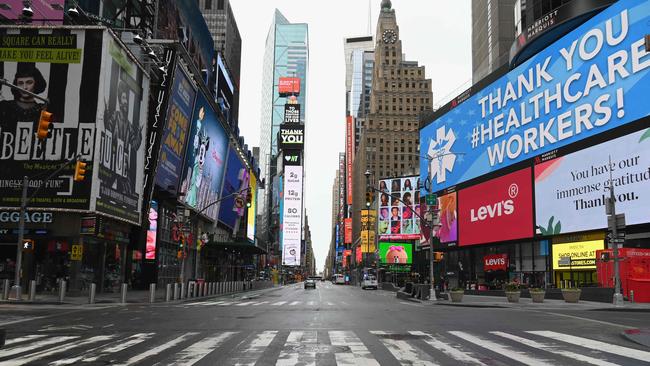 View of an almost empty Times Square. Picture: AFP