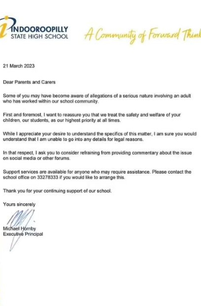 Executive Principal Michael Hornsby sent a letter to parents on Tuesday. Picture: Supplied