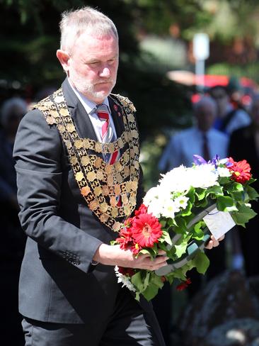 Remembrance Day service at the Launceston Cenotaph. Launceston Mayor Albert Van Zetten. Picture: ROSS MARSDEN