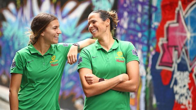 Matildas vice-captain Steph Catley and goalkeeper Lydia Williams at Hosier Lane.