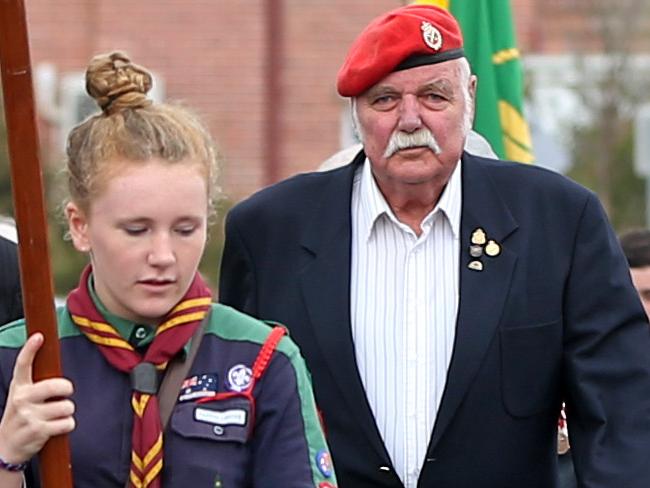 The ANZAC day parade marching towards the Cygnet cenotaph. Picture: PATRICK GEE