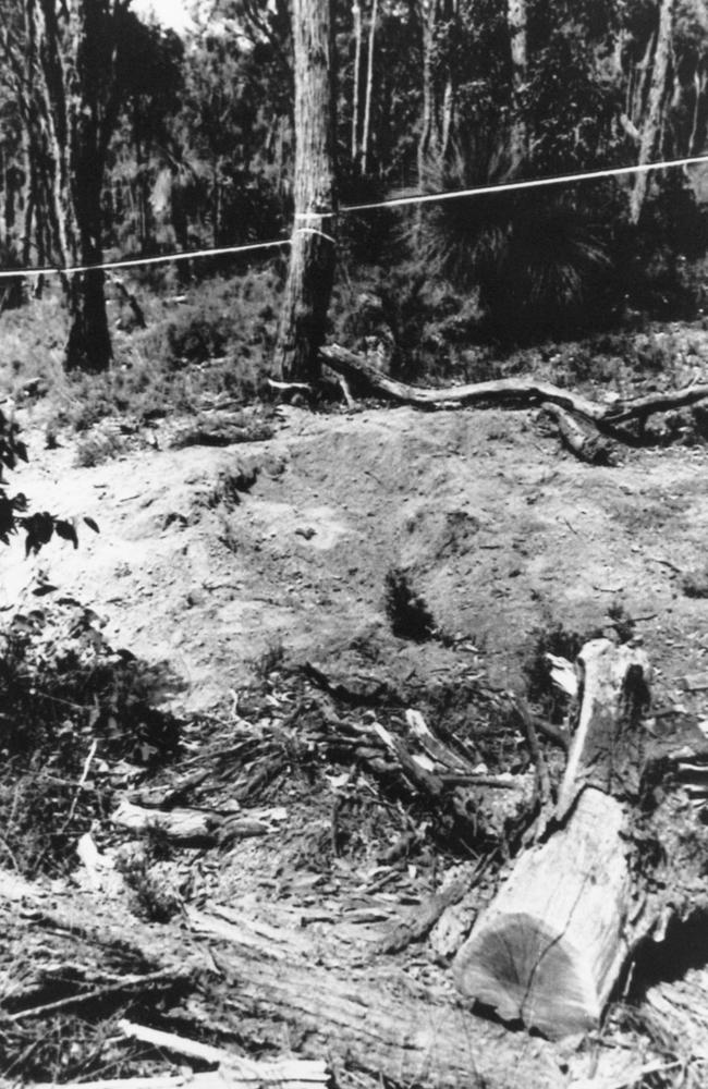 This hole in the Glen Eagle forest 50km southwest of Perth was the site of the double grave for two of the Birnies’ victims. Picture: Ernie McLintock