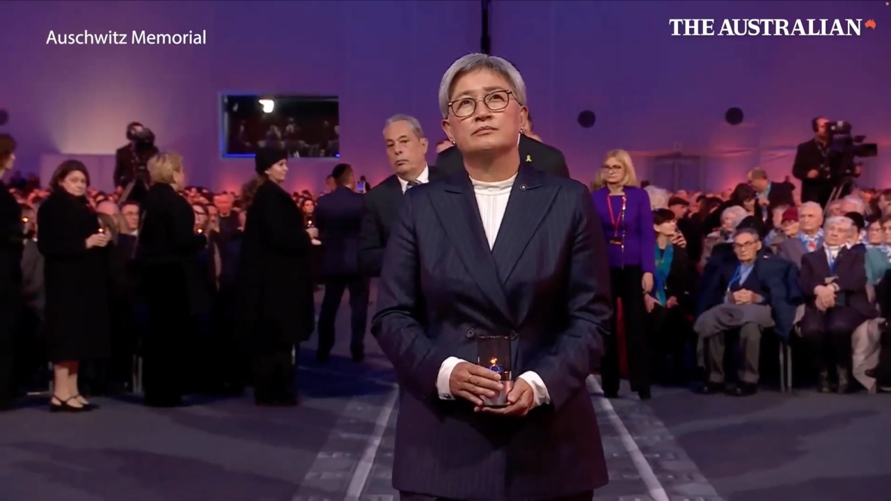 Penny Wong during the ceremony for the 80th anniversary of the liberation of the Auschwitz camp.