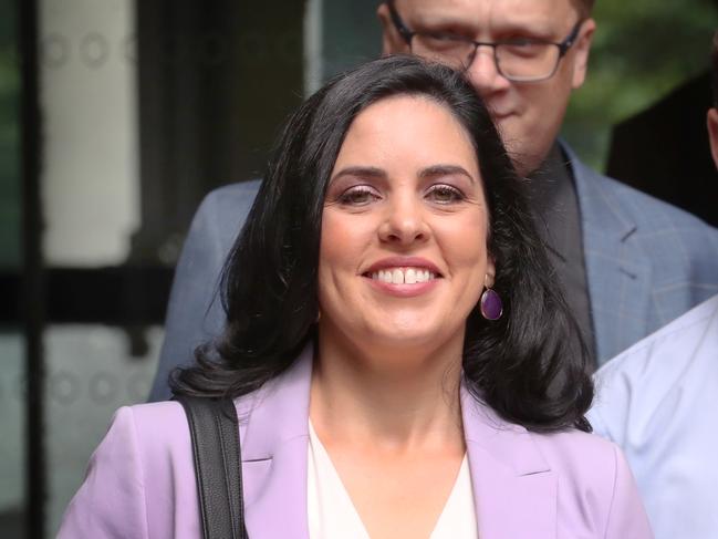 Moira Deeming leaves the Federal Court after her defamation win. Picture: David Crosling