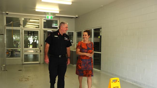 Chief Minister Lia Finocchiaro and NT Police Commissioner Michael Murphy touring the Peter McAulay Centre Berrimah watch house early this year. Picture: Zizi Averill