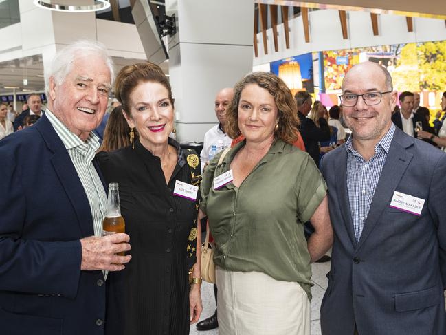 Celebrating the Wagner family's 35 years of business and a decade of Toowoomba Wellcamp Airport are (from left) Tim Crommelin, Kate Greer, Therese Fraser and Andrew Fraser, Friday, November 8, 2024. Picture: Kevin Farmer