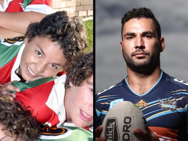 Former NRL forward and Bilambil Jets junior Ryan James as a 13-year-old playing for Bilambil and as Gold Coast Titans captain.