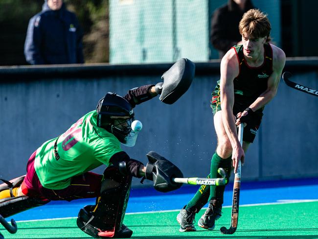 Jack Pritchard takes a shot in the U18 grand final. Picture: Linda Higginson