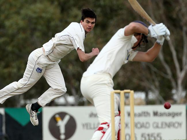 Sean McNicholl searches for a wicket for Greenvale Kangaroos. Picture: Hamish Blair