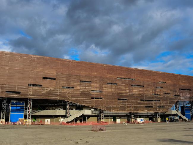 Construction at the tennis centre for the Rio Olympic Games.