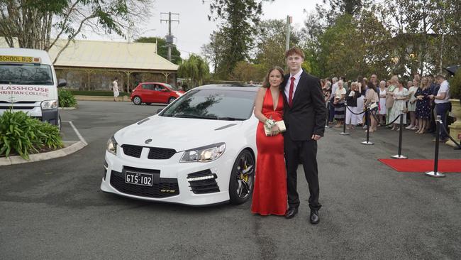 Students arriving in style for the 2024 Glasshouse Christian College formal at Flaxton Gardens.