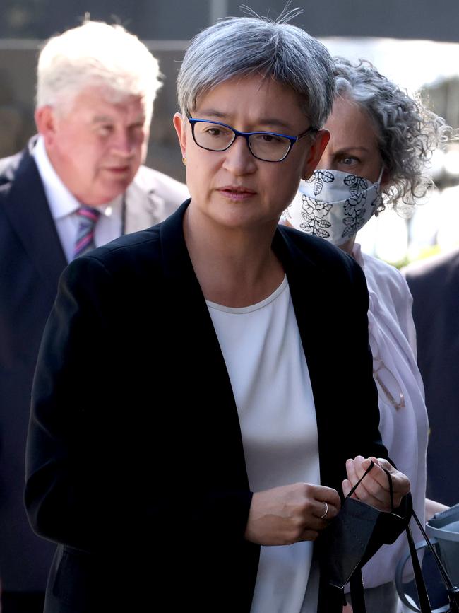 Penny Wong at the funeral on Monday. Picture: NCA NewsWire / David Geraghty.