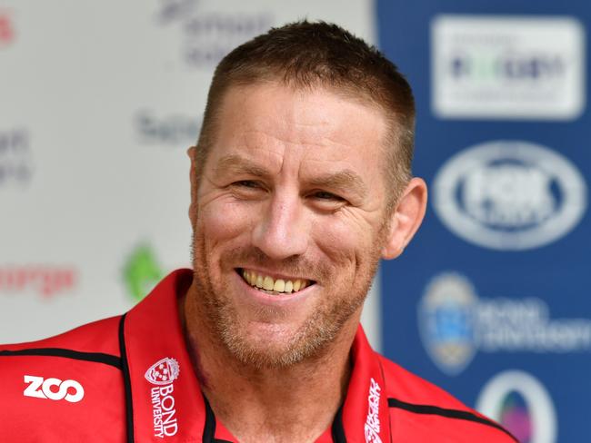 Queensland Reds coach Brad Thorn is seen during a media conference at Ballymore in Brisbane, Thursday, February 1, 2018. Thorn named Scott Higginbotham as the new captain for the 2018 Super Rugby season. (AAP Image/Darren England) NO ARCHIVING