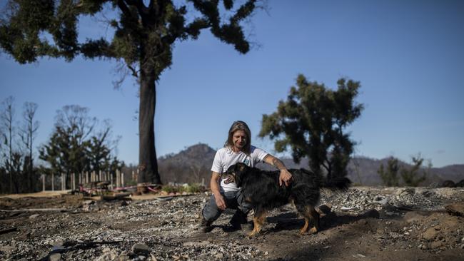 Jamie Robinson at his property in Yowrie, NSW, which was destroyed by bushfire on December 31, 2019. Picture: Sean Davey.