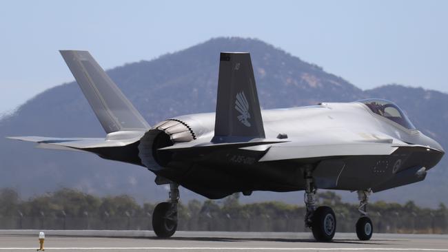 An F-35-A Joint Strike Fighter on the runway at Avalon. Picture: Alex Coppel