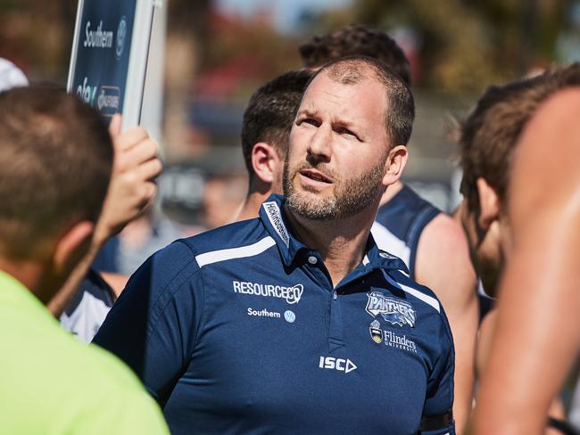 South Coach, Jarrad Wright in the SANFL match between Port Adelaide and South Adelaide at Alberton Oval, Saturday, April 6, 2019. Picture: MATT LOXTON