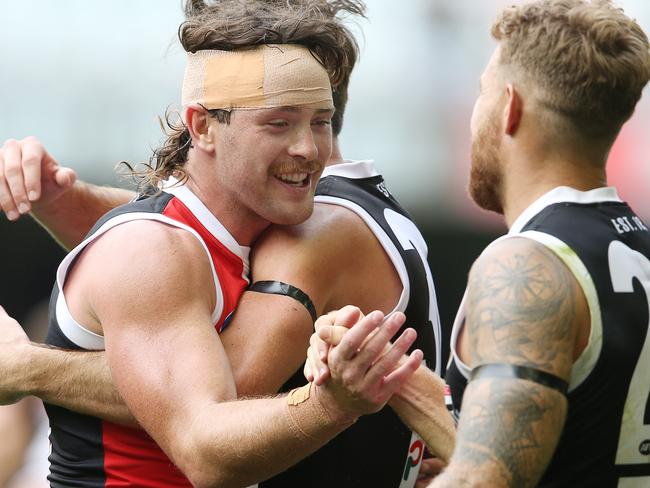 AFL Round 1. 24/03/2019. St Kilda vs Gold Coast Suns at Marvel Stadium.   Jack Steven of the Saints after the final siren   . Pic: Michael Klein.