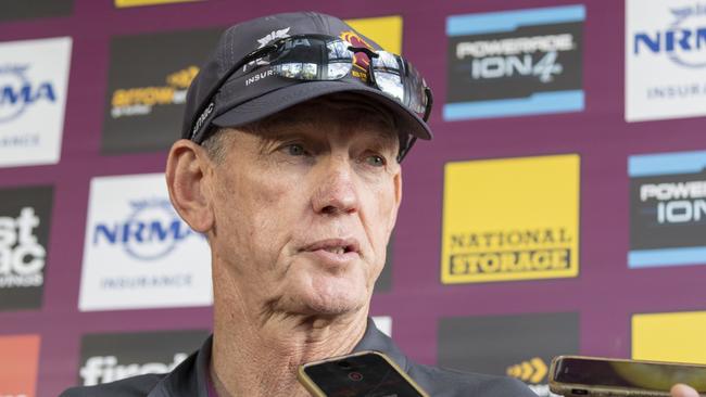 Wayne Bennett announces on Friday he’ll be seeing out his contract at the Broncos and will coach the club next season, despite expectations he would do an immediate swap with Souths coach Anthony Siebold. Picture: AAP