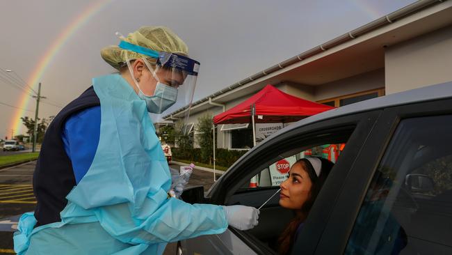 Amreen Khan attends The Crossroads Hotel pop-up COVID-19 testing clinic. The hotel is linked to 30 cases. Picture: NCA Newswire / Gaye Gerard