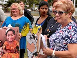 GALAH OCCASION: Supporters took paper cockatoos to the demo and said "Bring them home to Bilo”. INSET: The detained children. Picture: Matthew Melvin