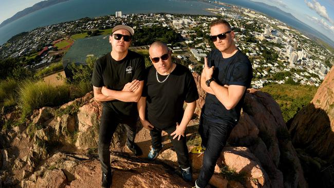 Hills mega act, The Hilltop Hoods, Suffa (Matthew Lambert), DJ Debris (Barry Francis) and Pressure (Daniel Smith) in 2022. Picture: Evan Morgan