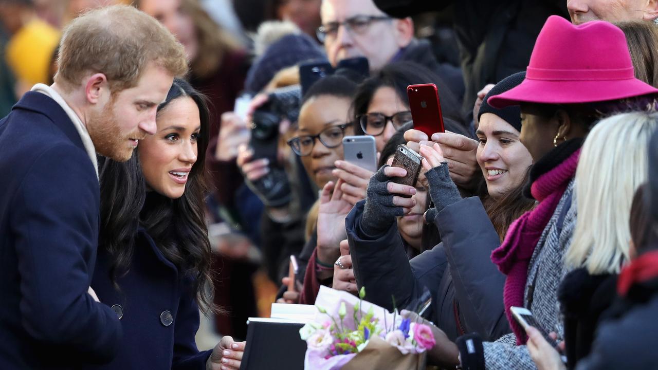 Prince Harry and Meghan Markle interact with crowd as they visit Nottingham, England in December 2017. Picture: Christopher Furlong/Getty Images