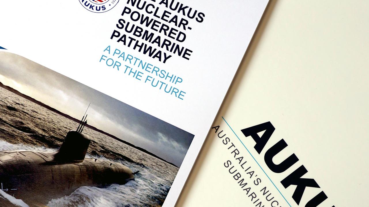 The public dossier made available following the AUKUS nuclear submarine agreement between Australian, the US and UK. Picture: NCA NewsWire/Nicholas Eagar