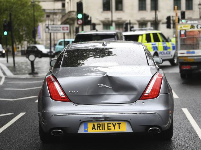 Damage to Britain's Prime Minister Boris Johnson's car. Picture: AP