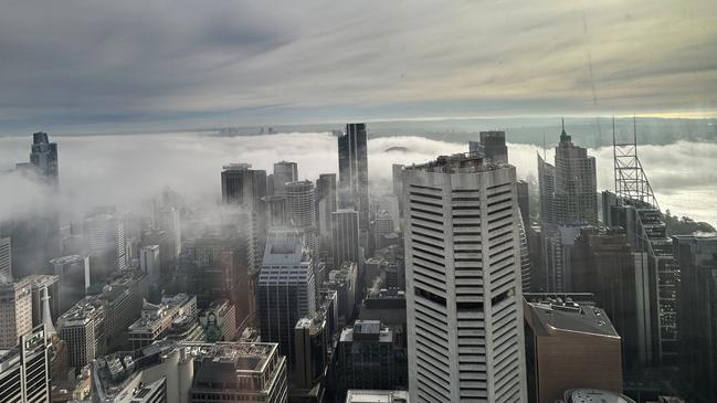 Clouds blanketed the city on Monday. Picture: The Observation Deck, Sydney Tower